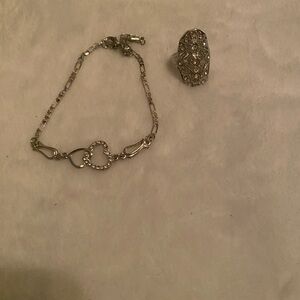 Sterling Silver Heart Link Bracelet with Crystal Accents & lovely ring
